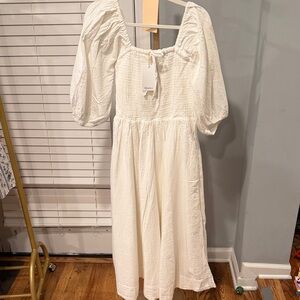 22. NWT Quince Organic Cotton Smocked Midi Dress Ivory Size S Cottagecore